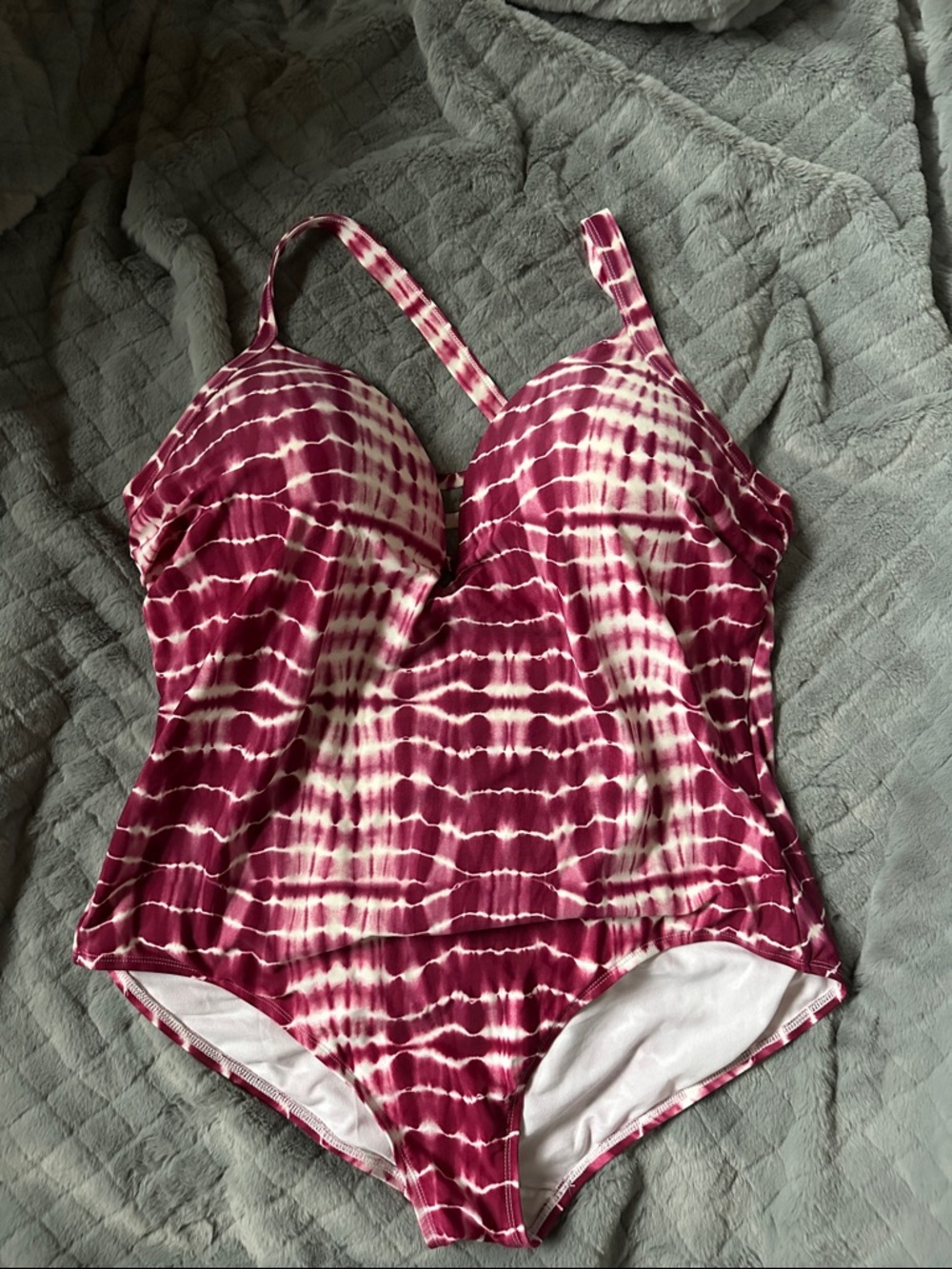Women's  Tie-Dye Burgundy and White One-Piece Swimsuit